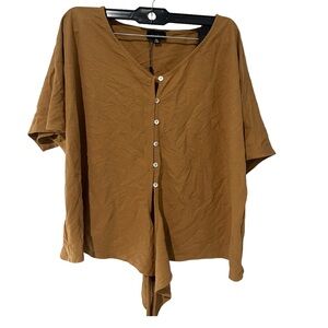 Brown Button-Up Women's Top | 1X